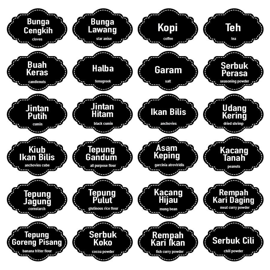 48 Pcs Transparent Label Sticker Kitchen / Label Sticker Dapur Shopee