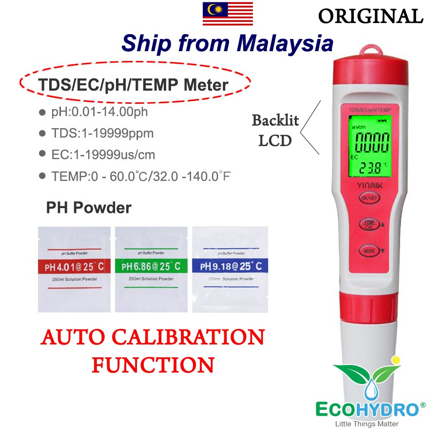[NEW] 4 in 1 Portable Digital EC TDS PH TEMP EC Meter