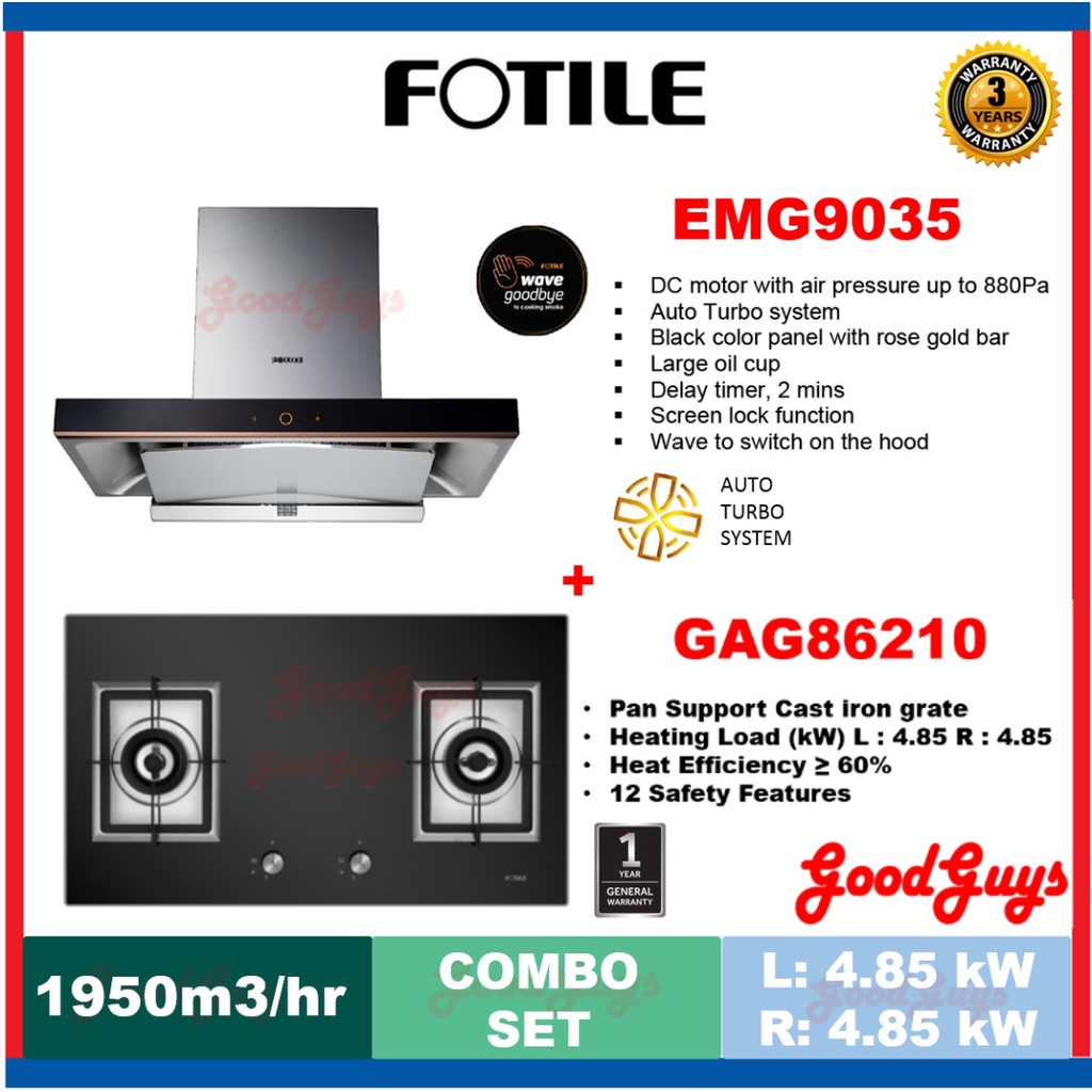 FOTILE HOOD EMG9035 AND GAS HOBS GAG86210 WITH CONCEAL DUCTING HOSE AND