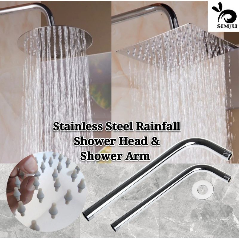 SIMJU Stainless Steel Shower Head / Rainfall Shower 360 degree / Rain