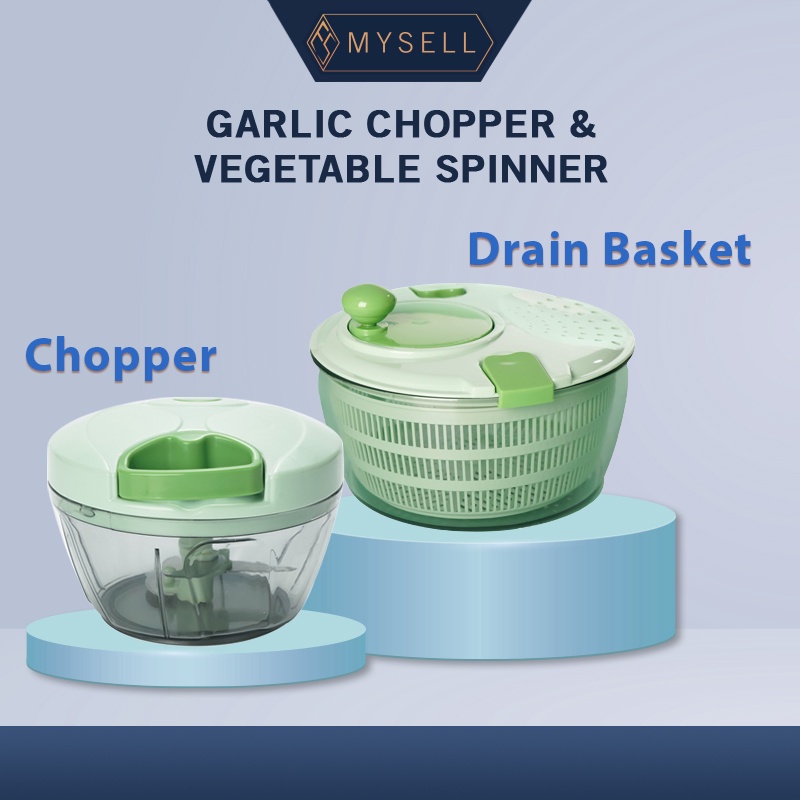 4L Salad Spinner Vegetable Dehydrator & Garlic Chopper Hand Pull