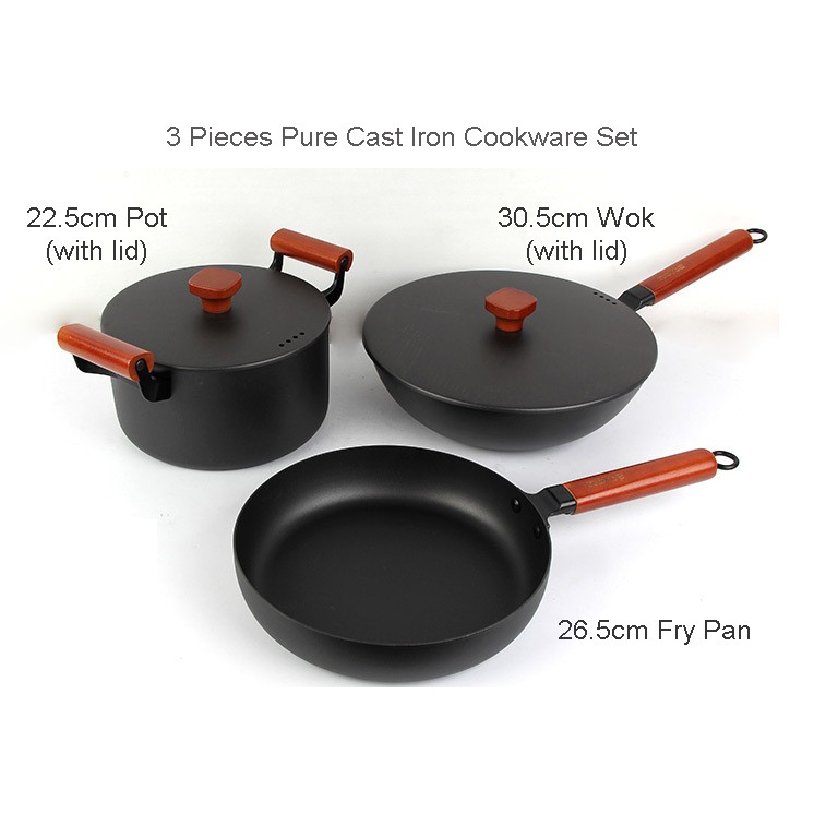 Pure Cast Iron Cookware, 3Piece Set Shopee Malaysia