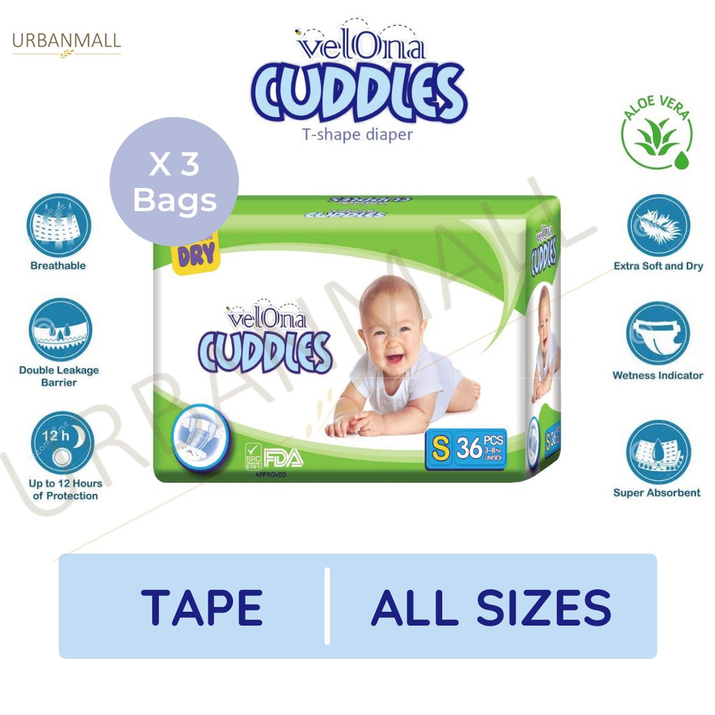 (BUY 3 FREE 1) Velona CUDDLES Disposable Premium Diaper 100 Chlorine