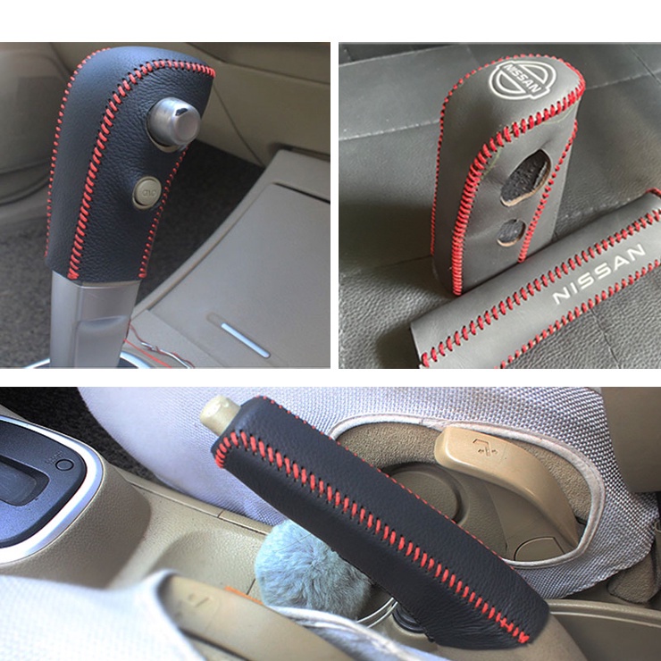 2pcs/set Nissan Car Leather Shift Knob Gear sets / Handbrake Cover For