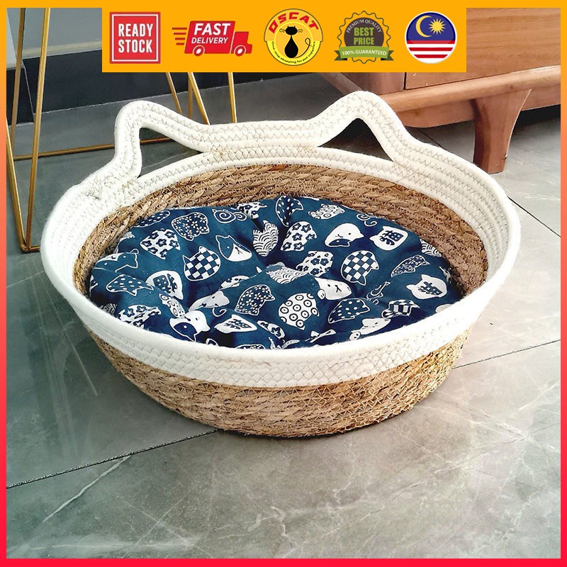 Rattan Pet Nest Straw Katil Kucing Cat House Cat Bed Cage Scratch Sarang Rotan Kucing Menggaruk