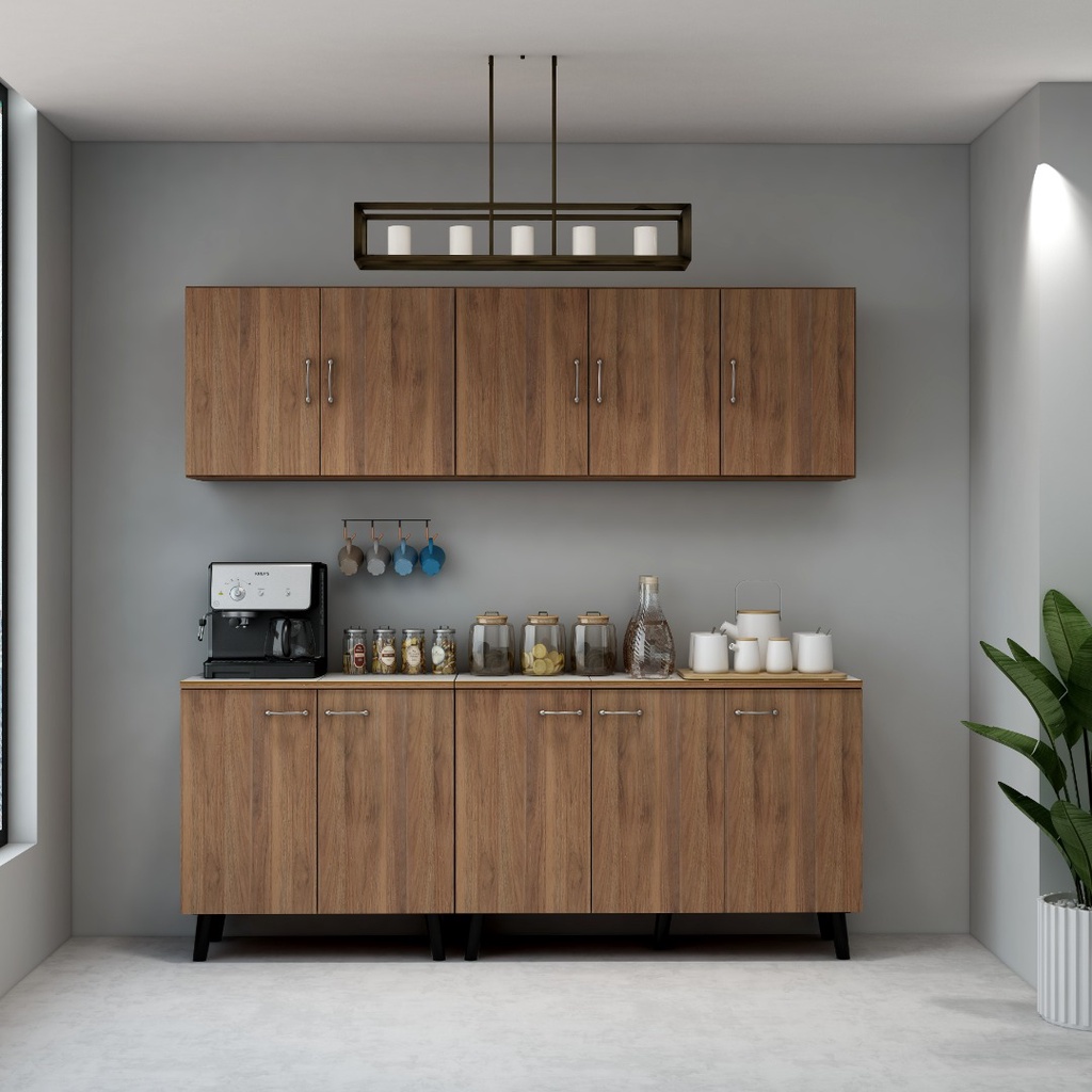 Modern Design Wall Hanging Kitchen Set Tiles Top /White/Brown