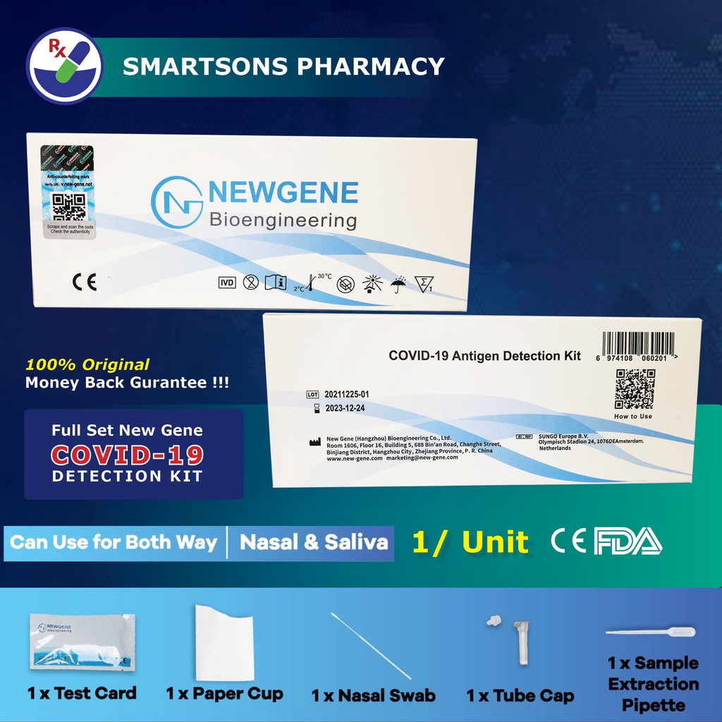 [ NewGene ] Hologram 2 in 1 Saliva & Nasal Covid Test Kit 1 Box ( 1