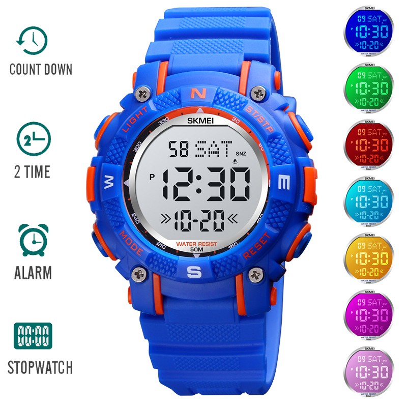 SKMEI Kid’s Dual Time Zones Digital Sports Watch Fashion Colorful LED