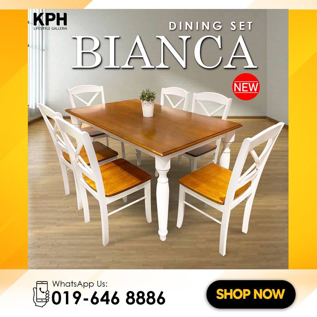 (KPH Gallery) Ready Stock BIANCA DINING SET [1+6] Solid Wood Dinning