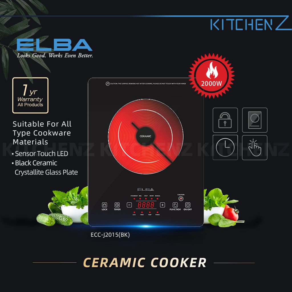 ELBA 2000W Ceramic Cooker Suitable For All Type Cookware Materials ECCJ2015(BK) Steamboat/BBQ