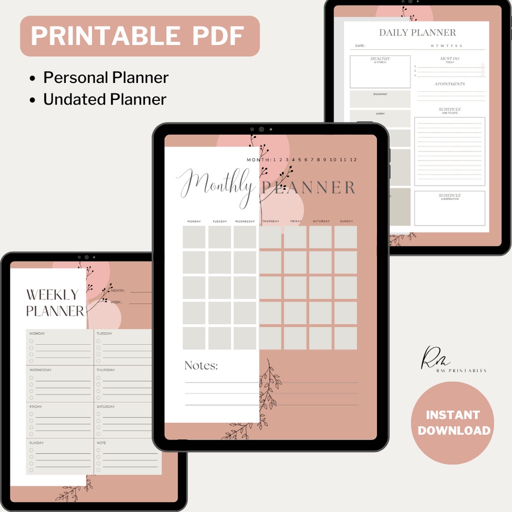 D04 Printable Planner 2023 Digital Planner PDF Daily/Weekly/Monthly