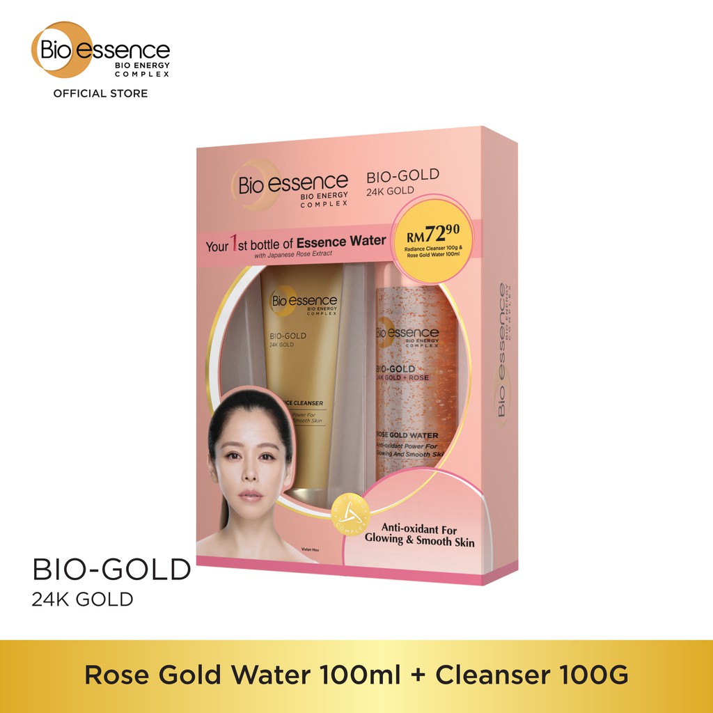 Bioessence BioGold Rose Gold Water (100ml) + Cleanser (100g) Shopee