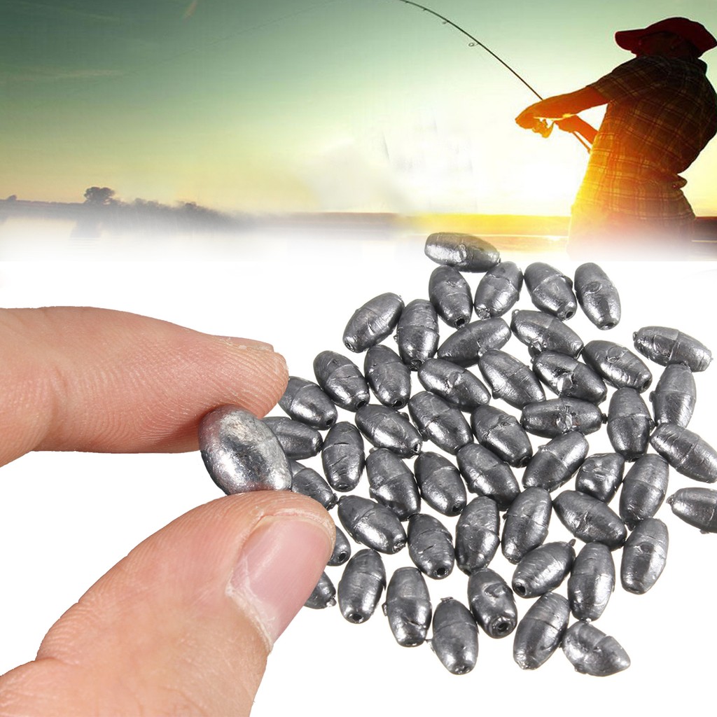 50 Pcs Metal Olive Shape Leads Sinkers Pure Lead Fishing Sinker Weights