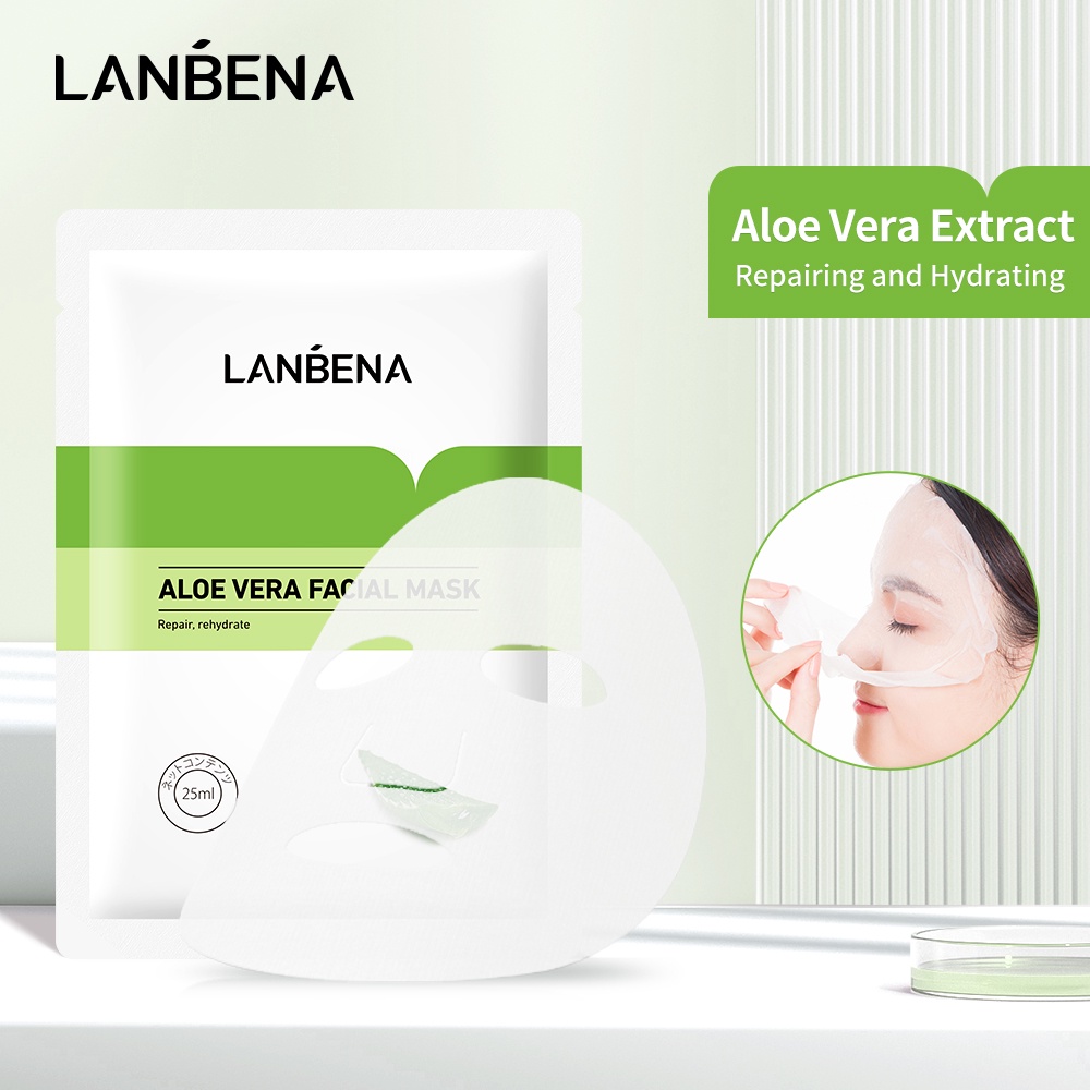 Lanbena Sheet Mask Aloe Vera Melembabkan Brightening Moisturizing