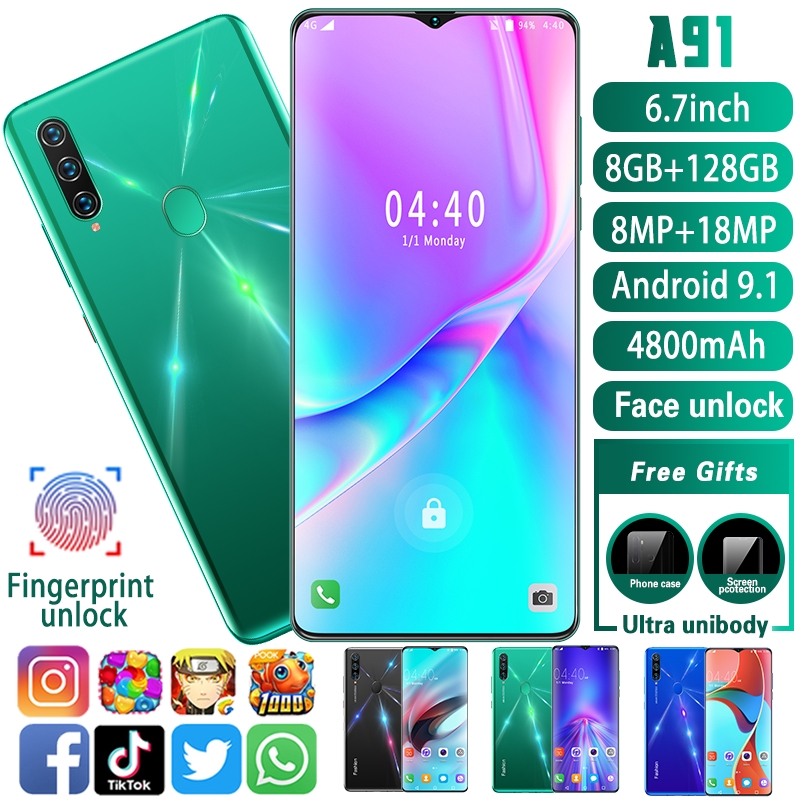 A91 6.7 Inch Android Mobile Phone 8+128GB Dual Card Handphone