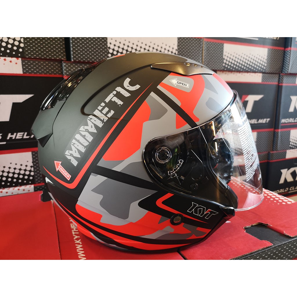 KYT HELMET SINGLE VISOR (CASCO KYT HELLCAT MIMETIC MATT RED) Shopee