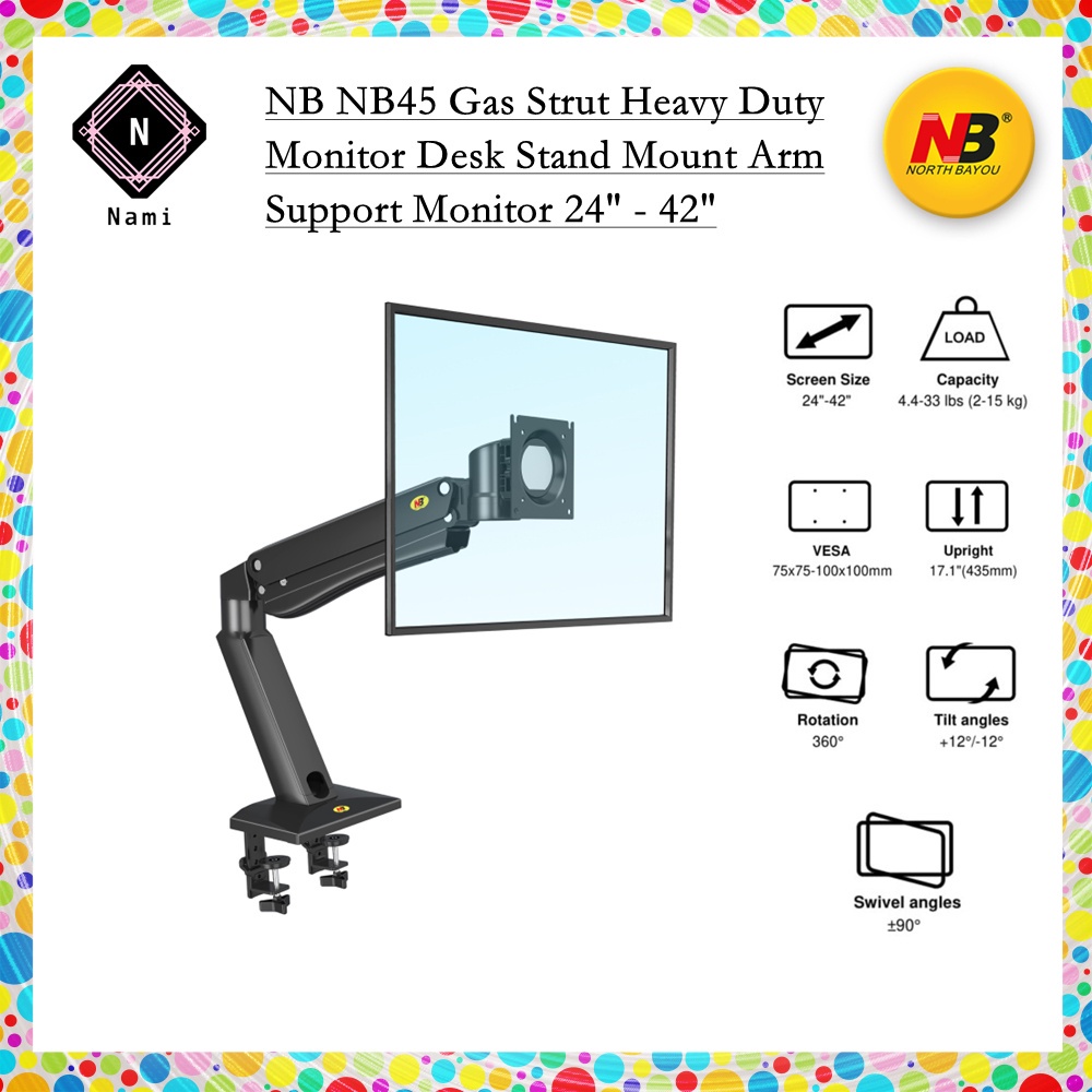 NB NB45 North Bayou Gas Strut Heavy Duty Monitor Desk Stand Mount Arm