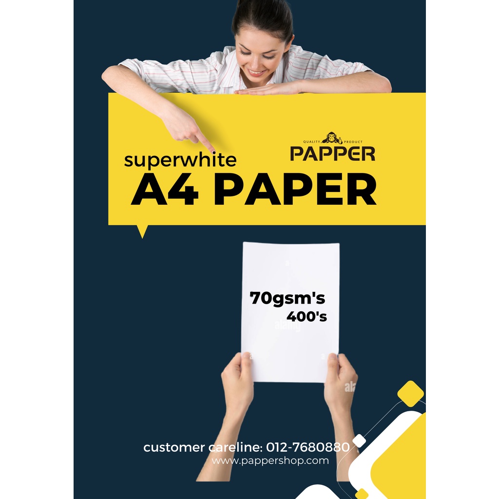 [DOSSVETT] PAPPER A4 PAPER 70GSM TOP QUALITY SUPER WHITE 400SHEETS