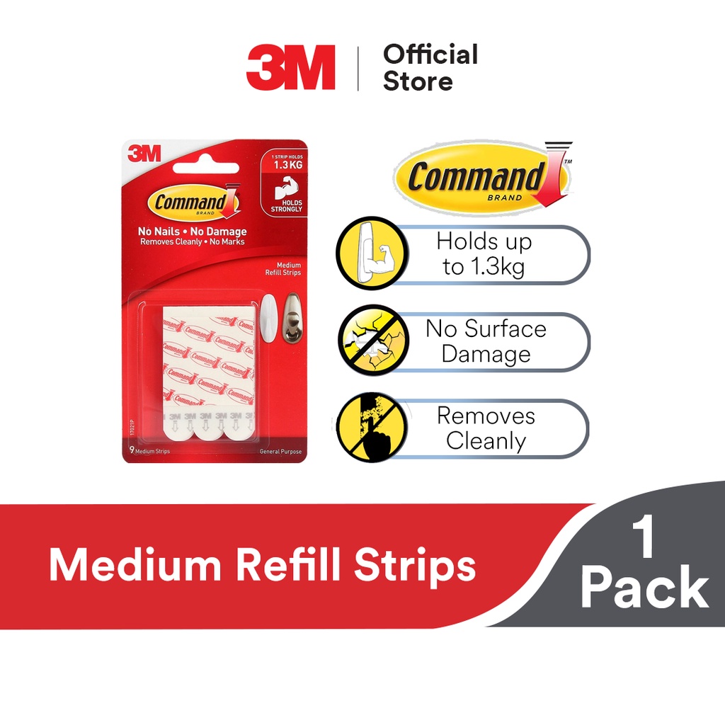 3M Command Wall Adhesive Medium Refill Strips Damage Free Removable Multipurpose Strips (Holds