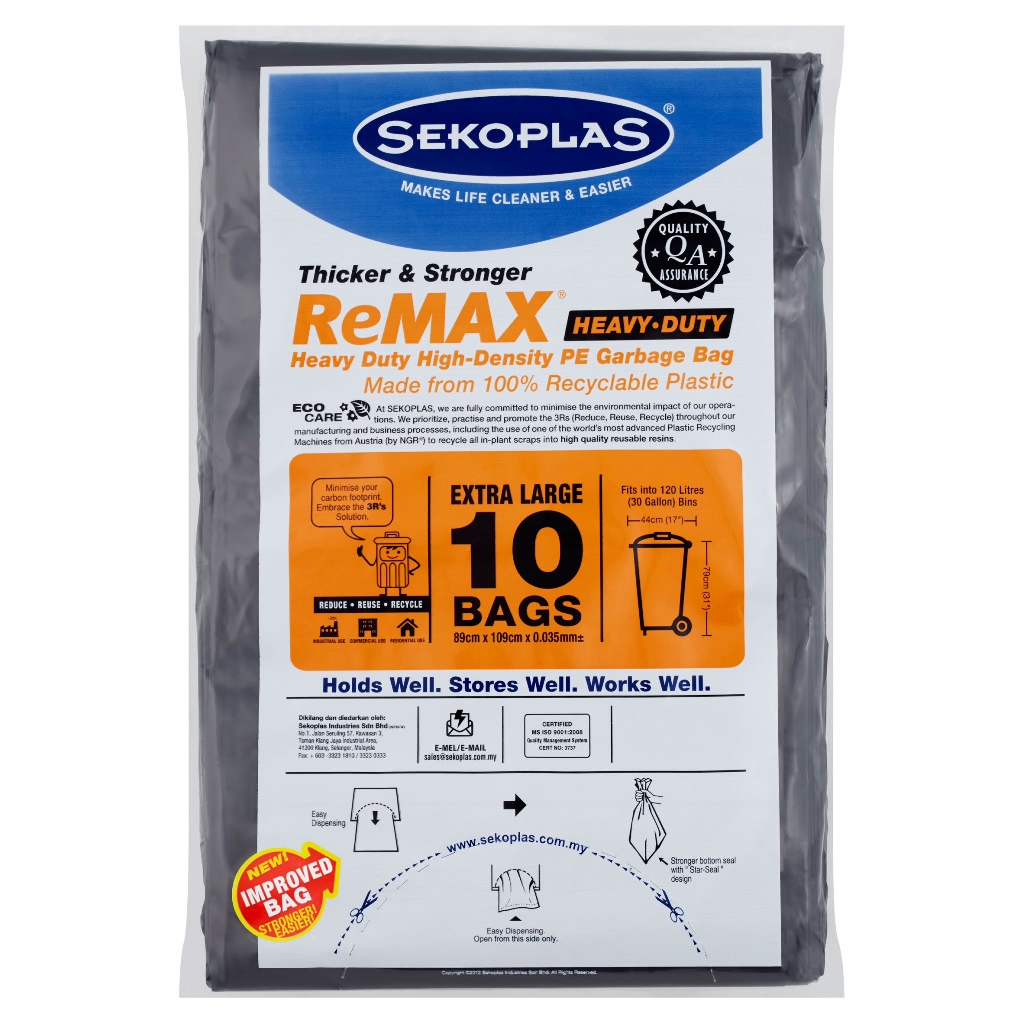 Sekoplas ReMAX Heavy Duty HDPE Garbage Bags XL (10 pcs) Shopee Malaysia