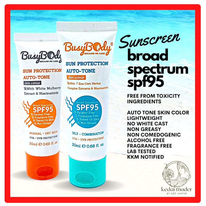 BUSYBODY Sunscreen SPF95 Broad Spectrum/Tinted Sunblock/CC Cream for Face/ Oily Dry Acne