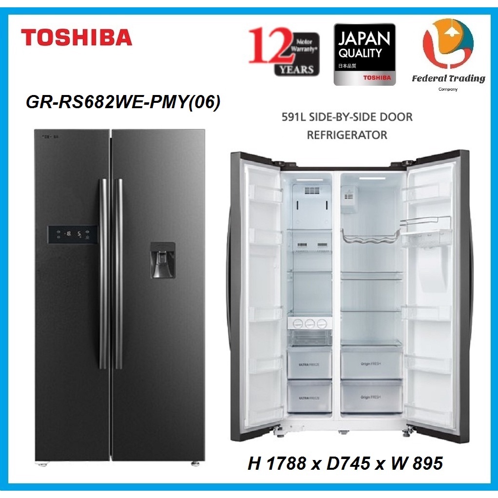 (Sent by seller for N9) Toshiba Side By Side Inverter Refrigerator (591L) GRRS682WEPMY(06) GR