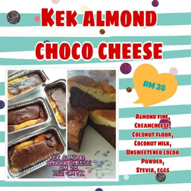 Kek almond choco Atkins tanpa gula tanpa tepung untuk