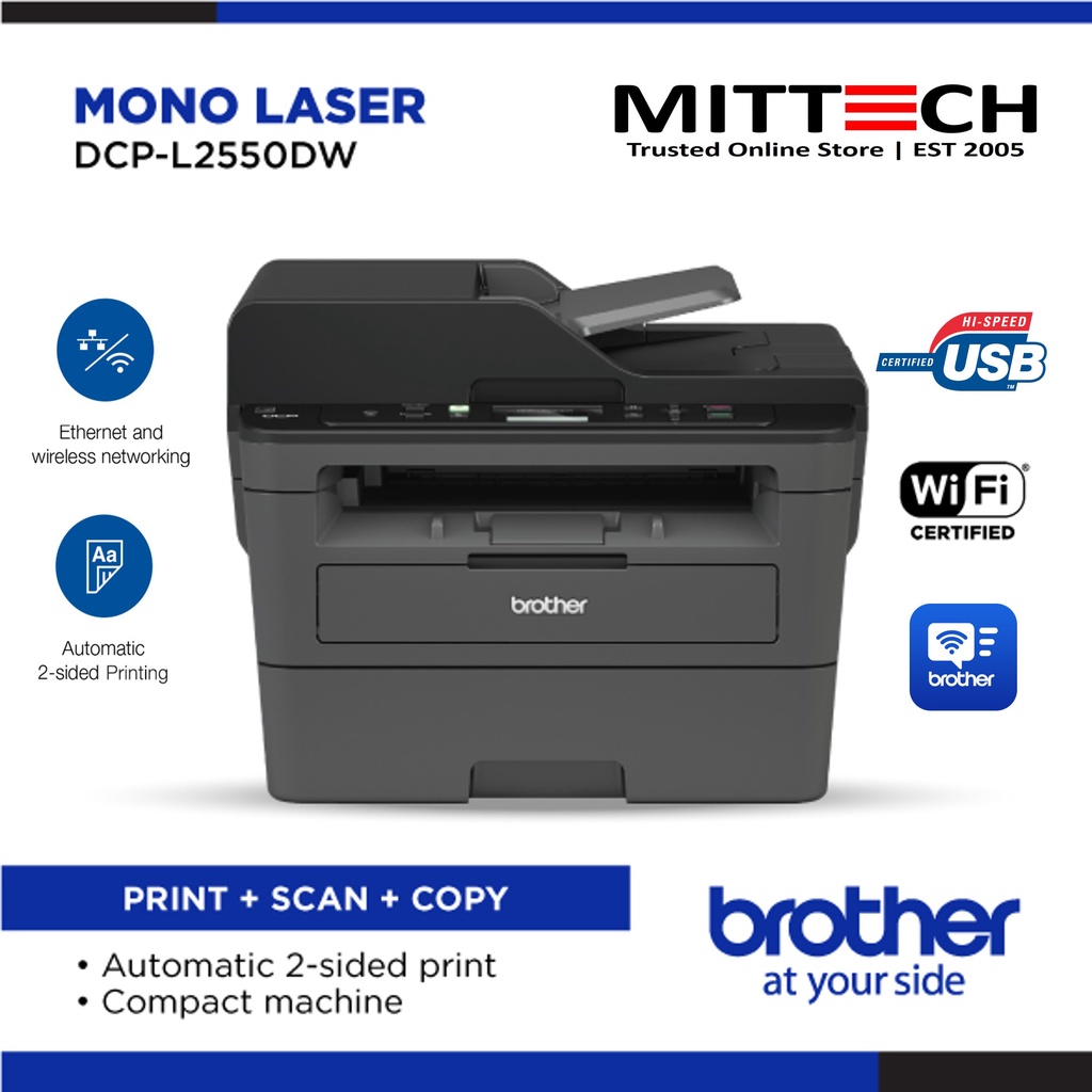 Brother DCPL2550DW 3in1 Wireless Mono Laser Printer Auto 2sided