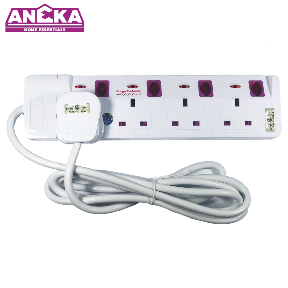 ANEKA 4 Gang Trailing Extension Electric Power Portable Socket w Neon