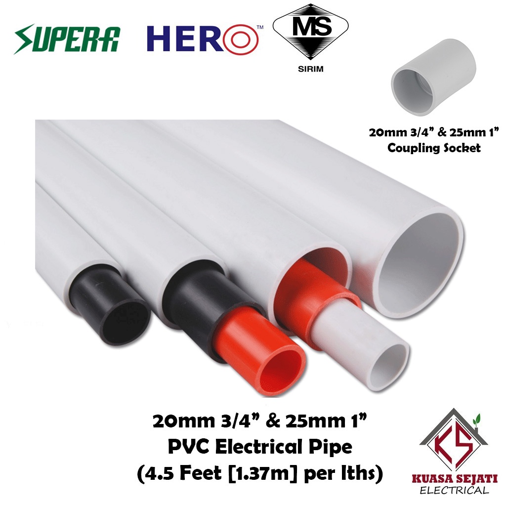 4.5 Feet (1.37m) 20mm 3/4" & 25mm 1" inch PVC Electrical Conduit Pipe