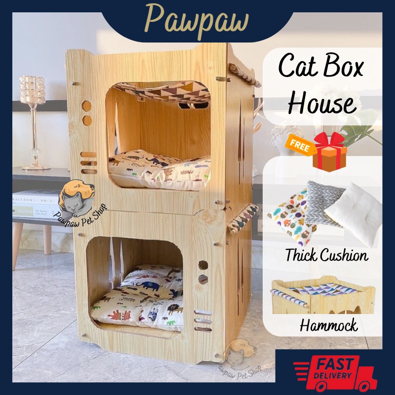 Pawpaw Diy Cat House Cat Box House Indoor Wood Hammock Bed Wooden Play