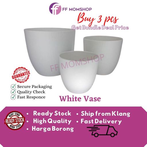 Large White Plastic Vase Nordic Modern Big Flower Pot Pasu Bunga