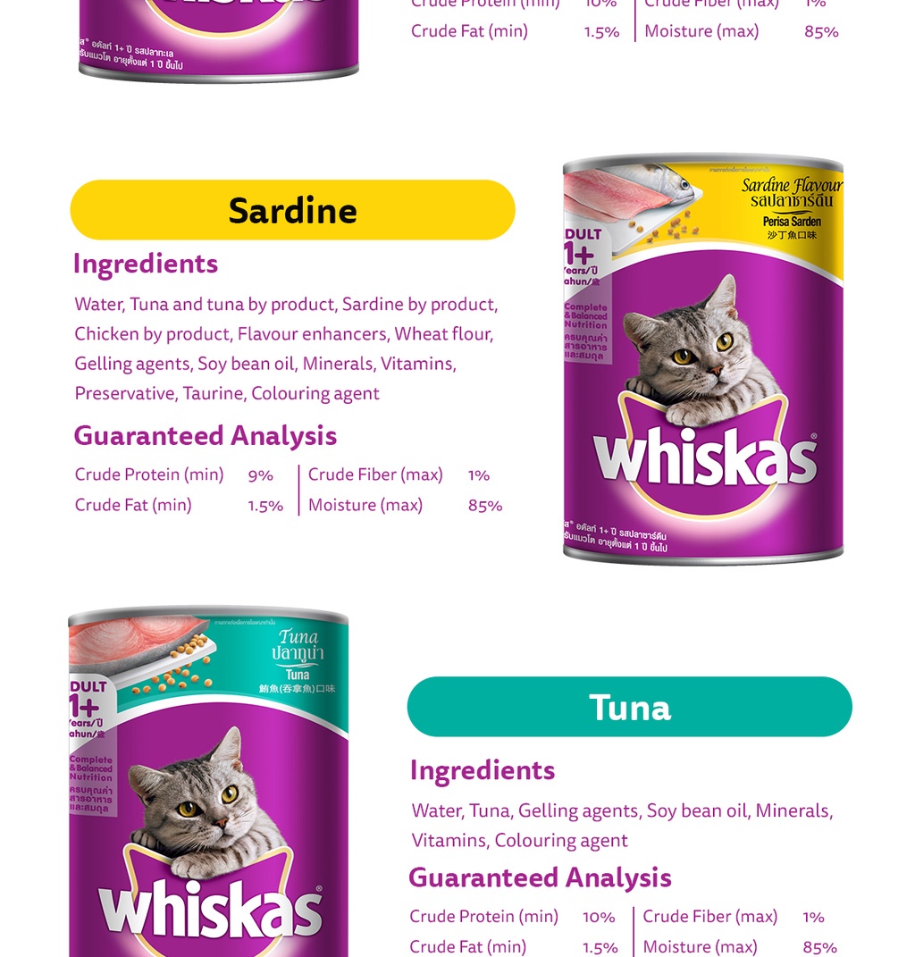 Whiskas Cat Food Can Cat Wet Food in Ocean Fish Flavor for Adult Cats