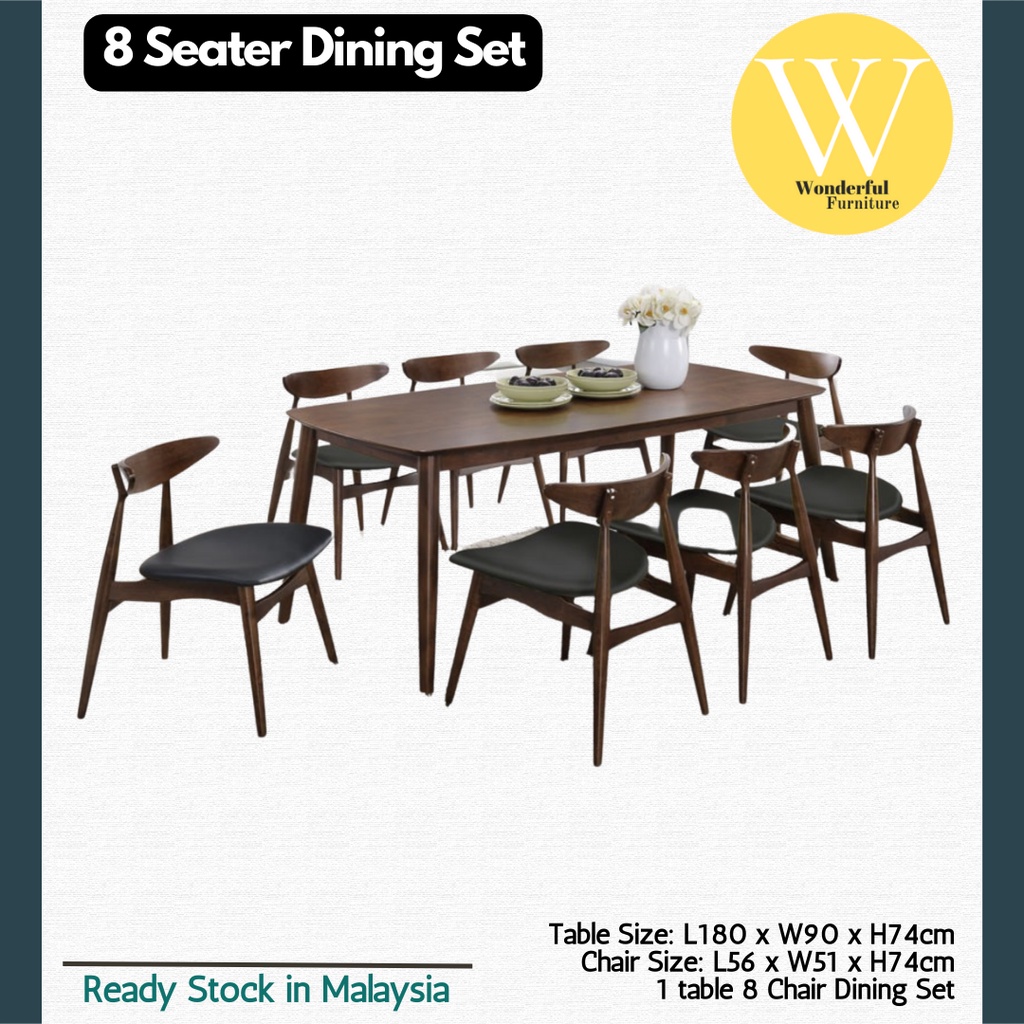 (Solid Rubber Wood) WONDERFUL Furniture BURATU 8 Seater Dining Set Meja