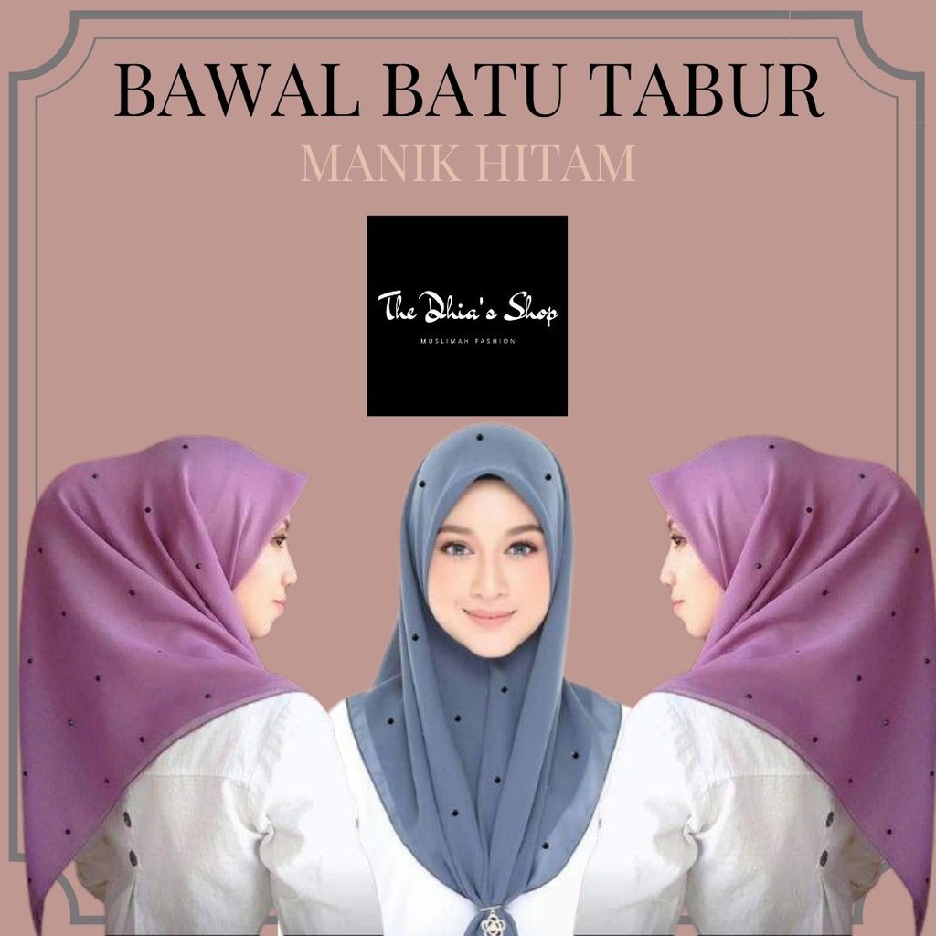 TUDUNG BAWAL BATU TABUR (HITAM) BAWAL MANIK HITAM BAWAL MURAH