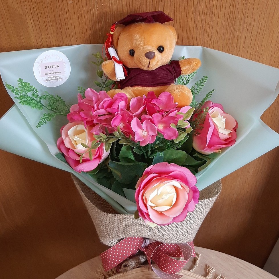 Graduation Teddy Flower Bouquet /Bear Graduate Artificial Flowers