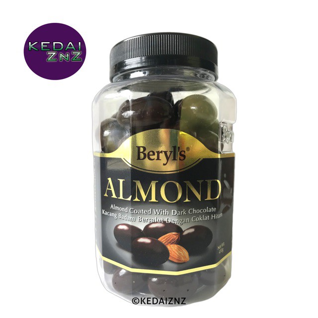Chocolate Beryls ALMOND Coated with Dark Chocolate Bottle 450g Coklat