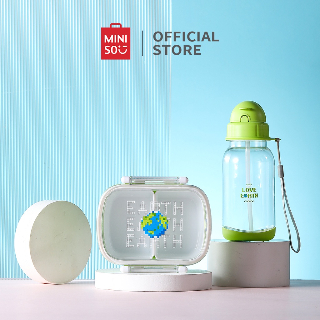 Miniso Lunch Box Set + Plastic Cup Drinking Water Bottle Portable Kids