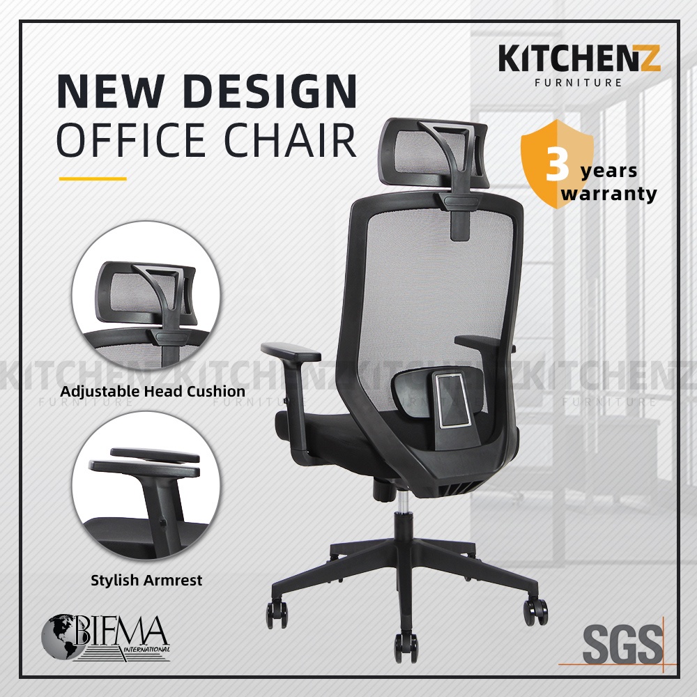 (3 Years Warranty) HomeZ Joy High Back Mesh Office Chair with Ergonomic Design / Kerusi Pejabat