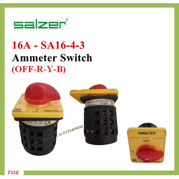 SALZER Rotary Switch 16A 3Pole Ammeter (OFFRYB) Isolator / Selector