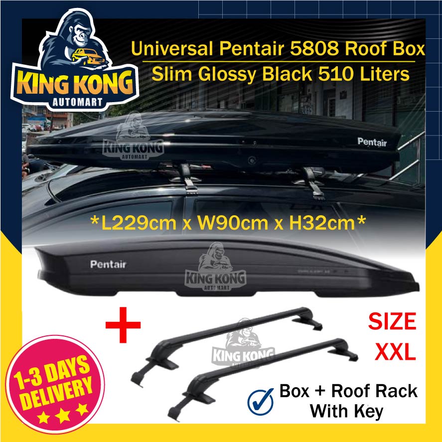 Pentair Roofbox PT5808 Slim Glossy Black Roof box With Roof Rack XXL