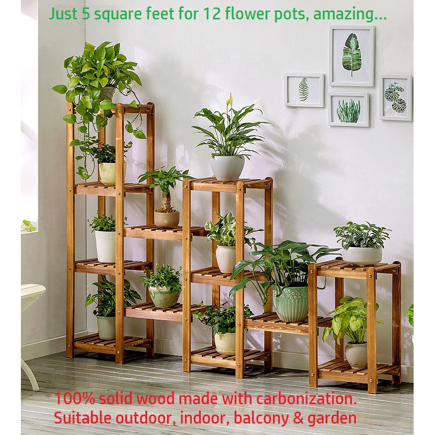 Solid Wood Multilayer Flower Rack, DIY Wooden Vertical Flower Pots