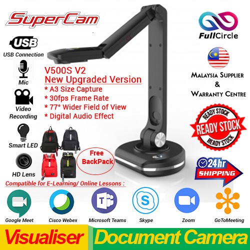 SuperCam V500S V2 Visualizer Ultra Portable Document Camera Zoom Google