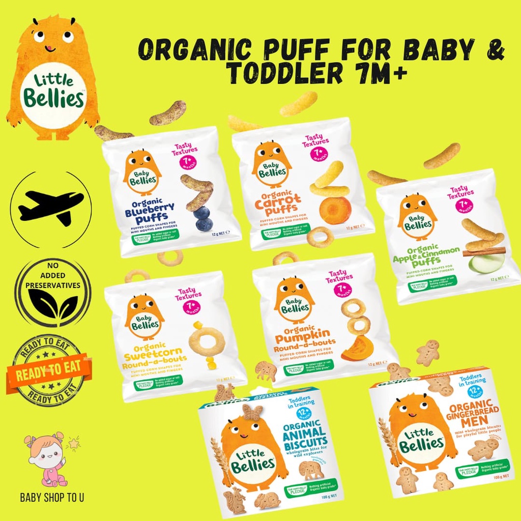 Organic Baby Puffs 12g LITTLE BELLIES for 7m+ Teething Puff for finger