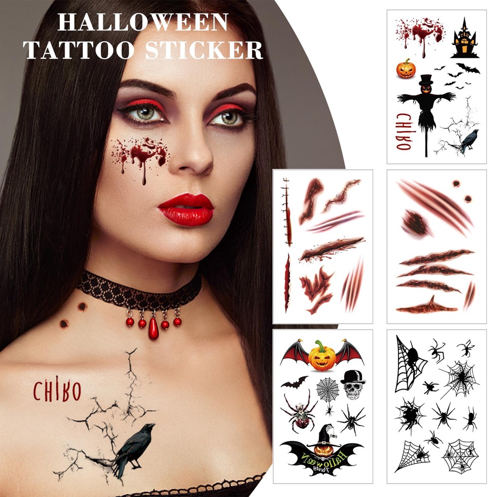 Halloween Bloody Wound Tattoo Stickers Trick Scary Waterproof Temporary