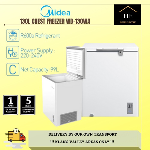 Midea 130L Convertible Chest Freezer with Key Lock Refrigerator Fridge