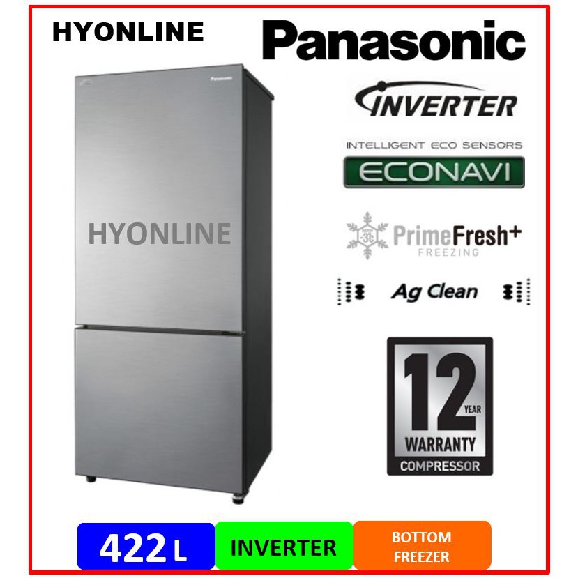 NRBX421BPSM PANASONIC 422L 2DOOR INVERTER BOTTOM FREEZER FRIDGE