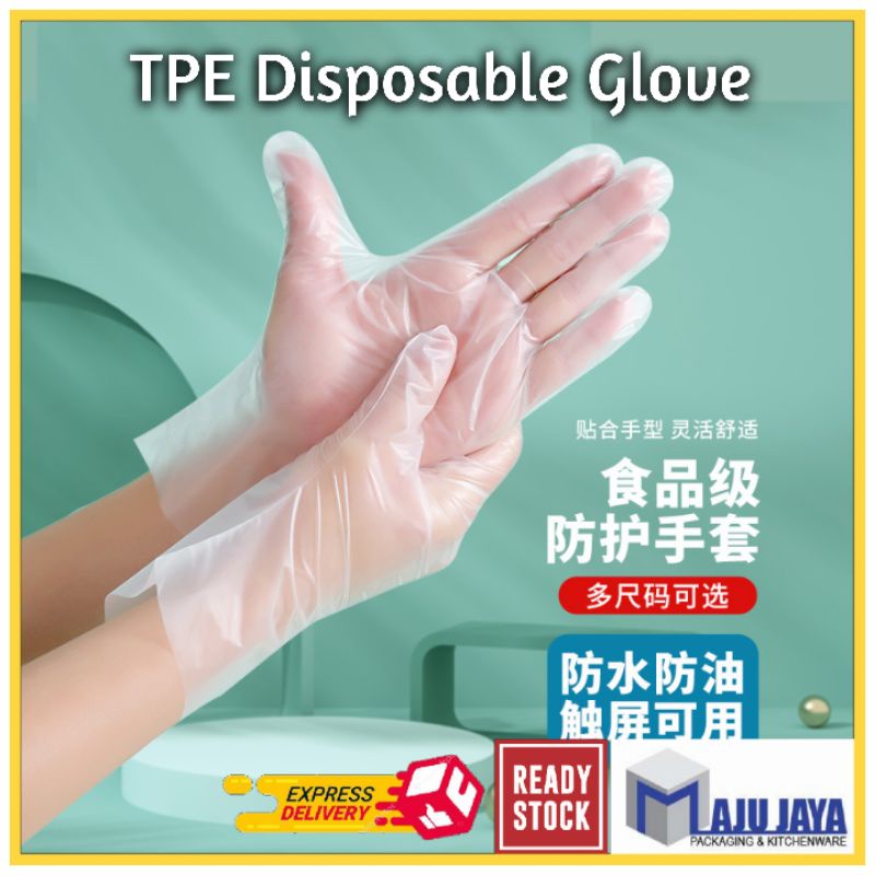 Food Grade TPE Glove Clear Plastic Disposable 100pcs / Box Sarung