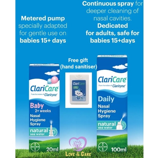 [Free Hand Sanitizer ] CLARICARE Baby Nasal Hygiene Spray 20ML (Running