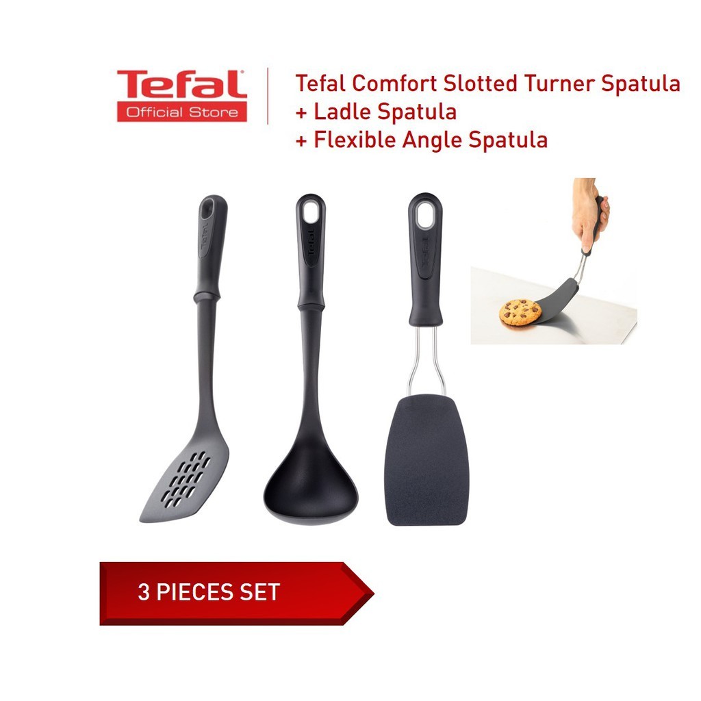 Tefal Comfort Slotted Turner Spatula + Ladle Spatula + Flexible Angle